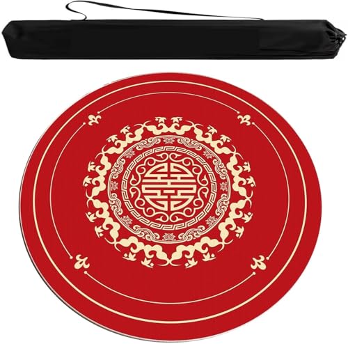 OXOLAMRIN Runde Mahjong-Matte, Tischdecke für Mahjong, Runde Mahjong-Spieltischmatte und Abdeckung mit Tragetasche, Mehrfarbig, mehrere Größen(Red,43.31x43.31 in) von OXOLAMRIN