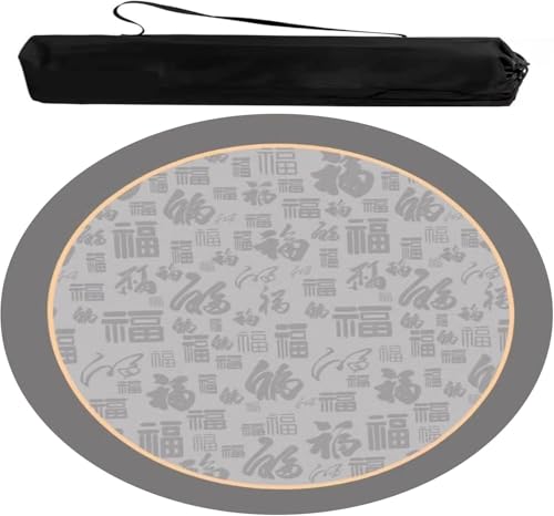 OXOLAMRIN Runde Mahjong-Matte, Tischdecke für Mahjong, Runde Mahjong- und Pokerspielmatte mit Tragetasche, Mehrfarbig, mehrere Größen(Gray,39.37x39.37 in) von OXOLAMRIN