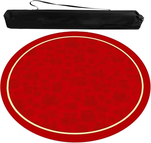 OXOLAMRIN Runde Mahjong-Matte, Tischdecke für Mahjong, Runde Mahjong- und Pokerspielmatte mit Tragetasche, Mehrfarbig, mehrere Größen(Red,27.56x27.56 in) von OXOLAMRIN