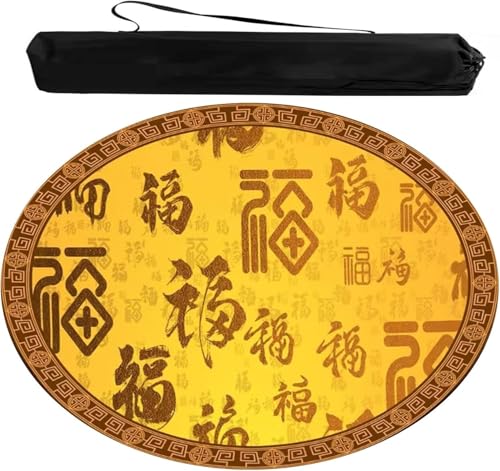 OXOLAMRIN Runde Mahjong-Matte, Tischdecke für Mahjong, Runde Mahjong- und Pokerspielmatte mit Tragetasche, Mehrfarbig, mehrere Größen(Yellow,35.43x35.43 in) von OXOLAMRIN