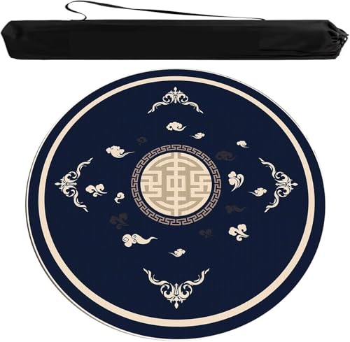 OXOLAMRIN Runde Mahjong-Matte, Tischdecke für Mahjong, Spieltischmatte for Mahjong und Karten mit Aufbewahrungstasche, Mehrfarbig, mehrere Größen(Blue,33.46x33.46 in) von OXOLAMRIN