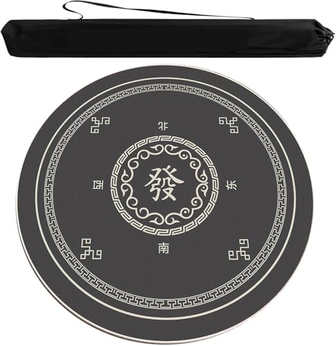 OXOLAMRIN Runde Mahjong-Matte, Tischdecke für Mahjong, Spieltischmatte for Mahjong und Karten mit Aufbewahrungstasche, Mehrfarbig, mehrere Größen(Gray,51.18x51.18 in) von OXOLAMRIN