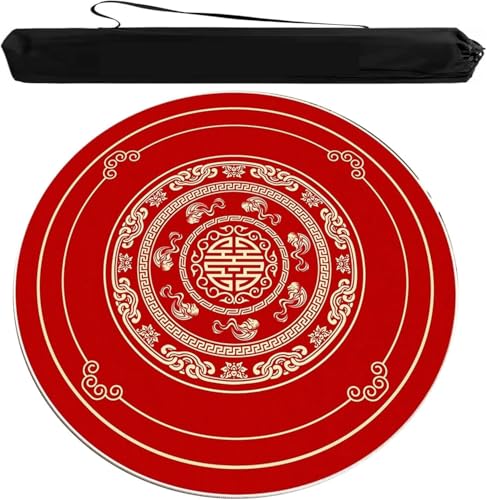 OXOLAMRIN Runde Mahjong-Matte, Tischdecke für Mahjong, Spieltischmatte for Mahjong und Karten mit Aufbewahrungstasche, Mehrfarbig, mehrere Größen(Red,33.46x33.46 in) von OXOLAMRIN