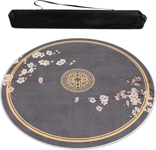 OXOLAMRIN Runde Mahjong-Matte, Tischdecke für Mahjong, runde Mahjong-Matte mit Tragetasche, multifunktional, bedruckt, im chinesischen Stil, rutschfest und geräuscharm (Grau, 29,53 x 29,53 Zoll) von OXOLAMRIN