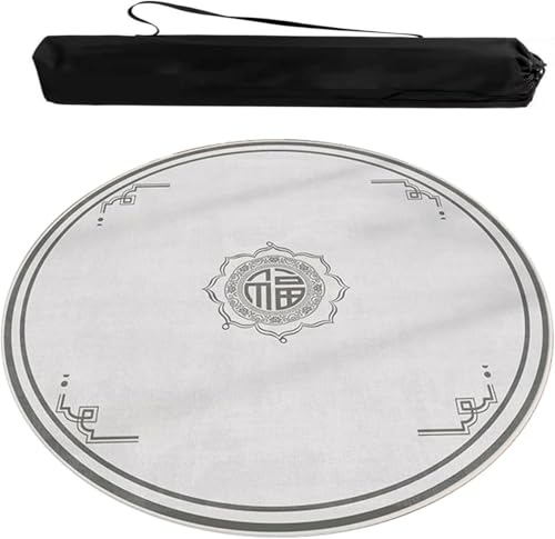 OXOLAMRIN Runde Mahjong-Matte mit Tragetasche, im chinesischen Stil Bedruckte multifunktionale Tischdecke, rutschfest und geräuschreduzierend, Spieltischdecke(Light Gray,27.56x27.56 in) von OXOLAMRIN