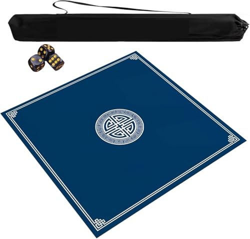OXOLAMRIN Tragbare Mahjong-Tischmatte mit Reisetasche und 3 Würfeln, rutschfeste Spielmatte mit Geräuschreduzierung, mehrere Größen, Blau/Grau(Blue,39.37x39.37 in) von OXOLAMRIN
