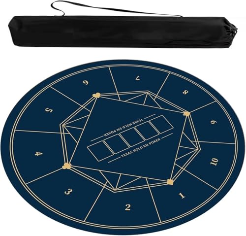 Runde Mahjong-Matte, Tischdecke für Mahjong, Blaue runde Mahjong-Matte, Spieltischdecke, rutschfest, geräuschreduzierend, Poker-Kartenbrett, Spieltischdecke mit Tragetasche(Blue-2,29.53x29.53 in) von OXOLAMRIN