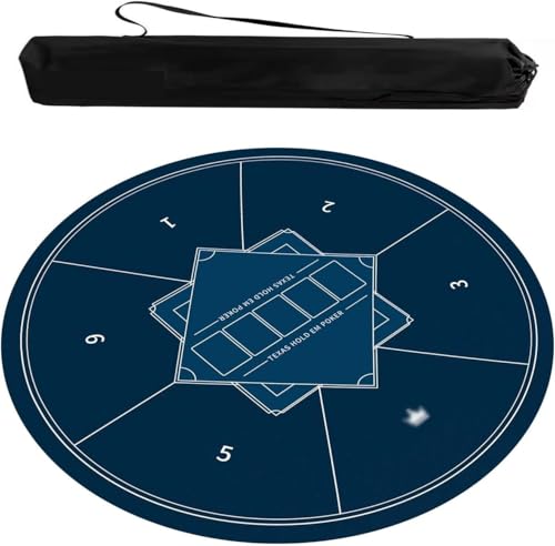 Runde Mahjong-Matte, Tischdecke für Mahjong, Blaue runde Mahjong-Matte, Spieltischdecke, rutschfest, geräuschreduzierend, Poker-Kartenbrett, Spieltischdecke mit Tragetasche(Blue-3,35.43x35.43 in) von OXOLAMRIN