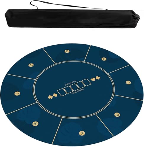 Runde Mahjong-Matte, Tischdecke für Mahjong, Blaue runde Mahjong-Matte, Spieltischdecke, rutschfest, geräuschreduzierend, Poker-Kartenbrett, Spieltischdecke mit Tragetasche(Blue-4,23.62x23.62 in) von OXOLAMRIN