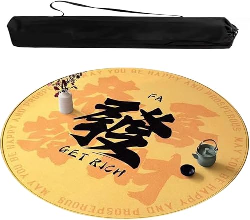 Runde Mahjong-Matte, Tischdecke für Mahjong, Runde Mahjong Matte mit Tragetasche Polyester rutschfeste Rückseite Rauschunterdrückung Tischabdeckung Mehrfarbig Mehrere Größen(gelb,27.56x27.56 in) von OXOLAMRIN