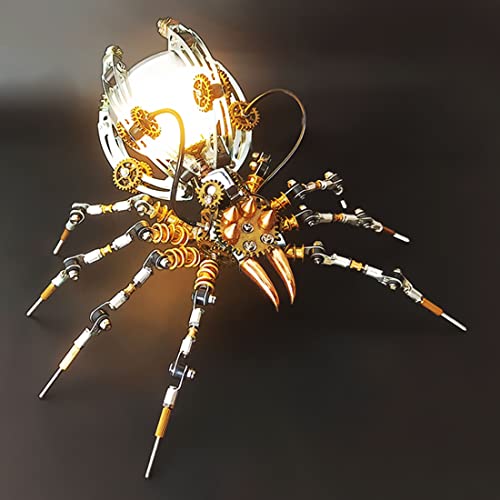 OYDL 3D Metall Spinne Puzzle mit LED-Lampe, DIY Mechanische Steampunk Puzzle Kits, Spinne Schreibtischlampe Kunst Puzzle Metall Modellbausatz für Erwachsene (512PCS) von OYDL