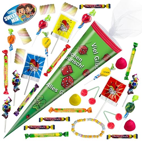 OYOY 35cm Schultüte gefüllt mit 275g Süßigkeiten Mix I Viel Glück - Herzlichen Glückwunsch I Ausbildungsbeginn Geschenk I Zuckertüte Studienbeginn I Neuer Job Geschenke von OYOY