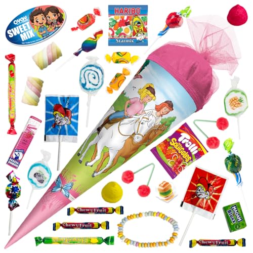 OYOY 35cm Schultüte gefüllt mit Süßigkeiten Mix I ROTH Schultüte Bibi und Tina I kleine Schultüte fertig gefüllt I Geschwister Schultüte I Einschulung Geschenk von OYOY