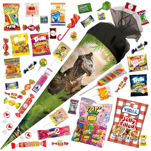 OYOY 50cm Schultüte gefüllt mit Süßigkeiten Mix I ROTH Dino Schultüte I Einschulung Geschenk I Schultüte fertig gefüllt I Schultüte mittel von OYOY