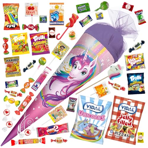 OYOY 50cm Schultüte gefüllt mit Süßigkeiten Mix I ROTH Schultüte Einhorn I Einschulung Mädchen I Schultüte fertig gefüllt I Schultüte mittel I Einschulung Geschenk von OYOY