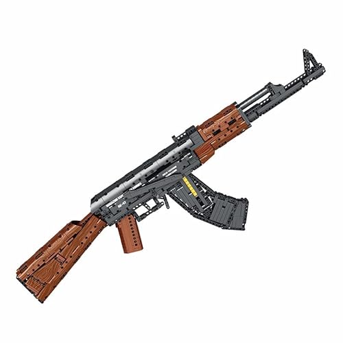 Schießwaffe Bausteine, Technik AK-47 Sturmgewehr Bausatz Modell mit Schussfunktion, 1366+ Klemmbausteine Gewehr Waffen Bauset Konstruktionspielzeug Kompatibel mit Großen Marken von OYTOCLKU