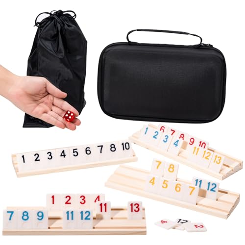 OZFRHO Rummy Cube Game Set, 106 Rummy Tiles with 4 Wooden Racks/Trays, Portable Carrying Case, Classic Family Board Game for Travel and Fun Gatherings OZFRHO Rummy Cube Game Set, 106 Rummy Tiles with 4 Wooden Racks/Trays, Portable Carrying Case, Classic Family Board Game for Travel and Fun Gatherings von OZFRHO