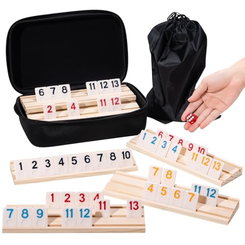 OZFRHO Rummy Cube Spiel für 6 Spieler - Tragbares Set mit 160 Spielsteinen, 6 Holzregalen und tragbarem Koffer, klassisches Familienreise-Brettspiel für Spaß unterwegs OZFRHO Rummy Cube Spiel für 6 Spieler - Tragbares Set mit 160 Spielsteinen, 6 Holzregalen und tragbarem Koffer, klassisches Familienreise-Brettspiel für Spaß unterwegs von OZFRHO