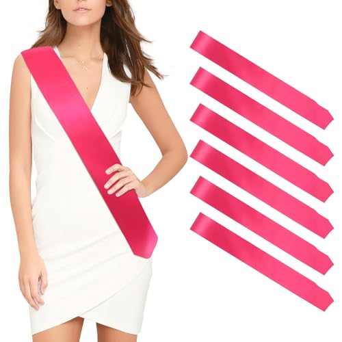 Schärpe 6 Stück Heißes Pink Schärpen Blank Party Zubehör Schärpe Bedrucken Individuelle Satin Schärpe DIY Schärpe Unbedruckte Schärpe Für Geburtstag Hochzeit Bachelorette Party Junggesellinnenabschied von OZOSHINE