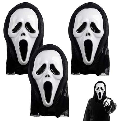 OZXVXZO 3 Stück Halloween Horror Scream Masken, Maskerade Masken, Weiß Skelett Gespenst Maske, Halloween Kostüme cosplay Party, Fancy Dress Ball, Party, Maskerade von OZXVXZO