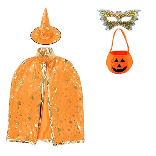 OZXVXZO 4 pcs Kinder Halloween Kostüme Hexen Zauberer Umhang mit Hut Kürbis Candy Bag Augenmaske, Zauberer Cape Halloween Kinder Kostüm Cosplay Kostüm für Kinder Kleinkinder Jungen/Mädchen-A OZXVXZO 4 pcs Kinder Halloween Kostüme Hexen Zauberer Umhang mit Hut Kürbis Candy Bag Augenmaske, Zauberer Cape Halloween Kinder Kostüm Cosplay Kostüm für Kinder Kleinkinder Jungen/Mädchen-A von OZXVXZO