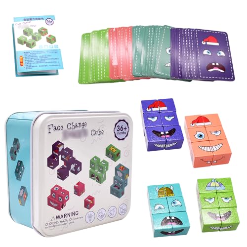 OZXVXZO Face Changing Magic Cube, Holzwürfel Puzzle, Ausdruck Sensorik Spielzeug Puzzle, Pädagogisches Mon-tess-ori Spielzeug für Kinder Ab 3 Jahren, 16 Teile Holzpuzzle und 64 Karten OZXVXZO Face Changing Magic Cube, Holzwürfel Puzzle, Ausdruck Sensorik Spielzeug Puzzle, Pädagogisches Mon-tess-ori Spielzeug für Kinder Ab 3 Jahren, 16 Teile Holzpuzzle und 64 Karten von OZXVXZO