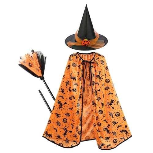 OZXVXZO Kinder Halloween Kostüm, Halloween Kürbis Kostüm,Hexenkostüm Einschließlich Umhang, Hexenmütze, Hexenbesen, für Halloween Karneval Cosplay Party-A OZXVXZO Kinder Halloween Kostüm, Halloween Kürbis Kostüm,Hexenkostüm Einschließlich Umhang, Hexenmütze, Hexenbesen, für Halloween Karneval Cosplay Party-A von OZXVXZO