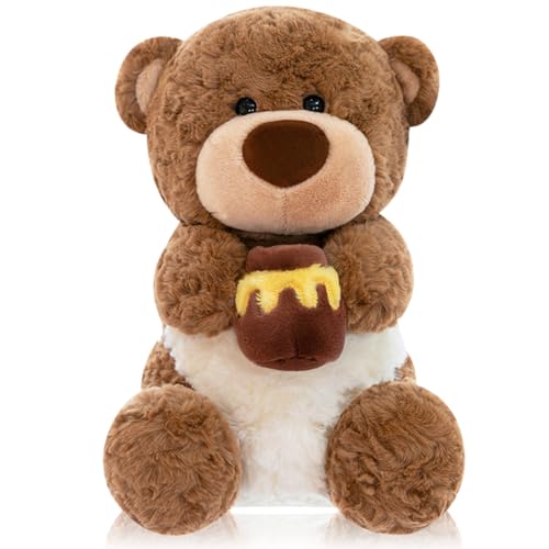 OZXVXZO Teddybär, Stofftier Teddy Plüsch-Bär mit Honey Pot, Kuscheltier Spielzeug Dekozimmer Kissen, Plüschteddy Schmusetier Plüschtier 22CM, Hellbraun von OZXVXZO