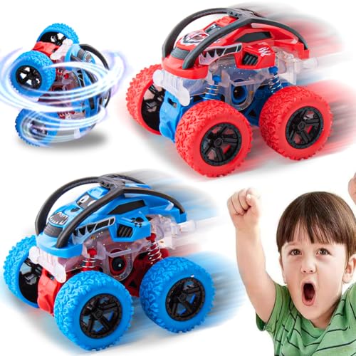 OZXVXZO Truck Spielzeug 2 Stück Cool Lights Reibungsbetriebene Rennwagen LKW Zurückziehen 360 Grad Rotierendes Geländewagen Spielzeugauto für Geschenk 3 4 5 6 7 8 Jahre Jungen Mädchen von OZXVXZO