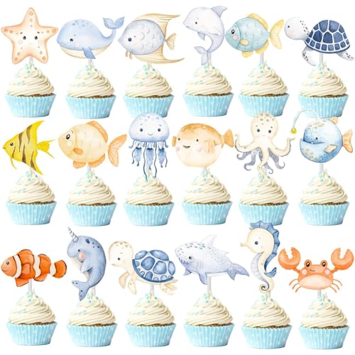 Cake Toppers Kinder Baby Party Ozean Themen Kuchen Dekoration Deko Topper Unterwasserwelt Deko Kuchen Cupcake Topper Kuchen Deko Kinder Geburtstags Deko Party Baby Shower Party Kuchen 36 Stück von OZXVXZO