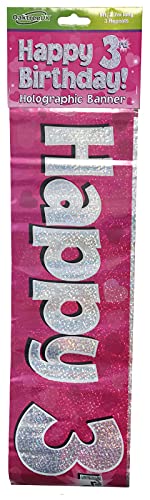 OakTree 1.585.851,5 cm Happy 3rd Birthday Folie holografisches Banner, Pink von OakTree