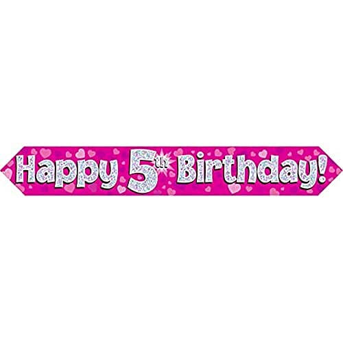 OakTree 1.585.912,5 cm Happy 5th Birthday Folie holografisches Banner, Pink von OakTree