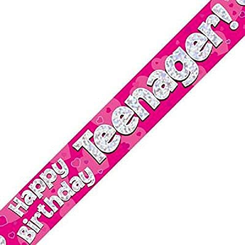 OakTree 1.587.594 cm Happy Birthday Teenager Folie holografisches Banner, Pink von OakTree