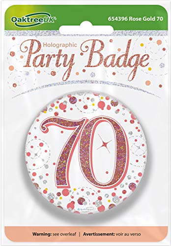 OakTree 654396 7,6 cm Abzeichen zum 70. Geburtstag, funkelnder Fizz, Roségold, holografisch, Rose Gold von OakTree