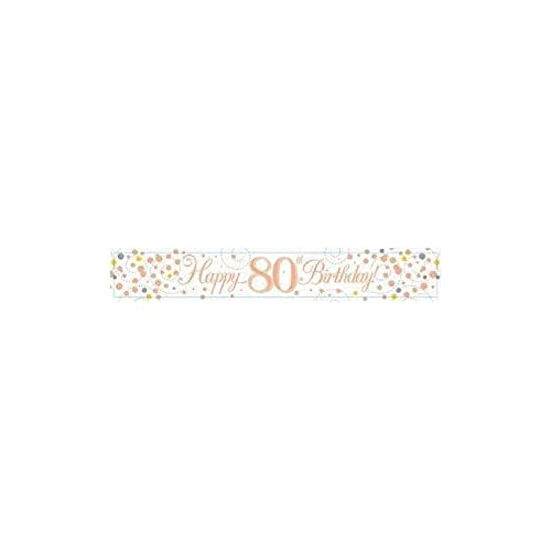 OakTree Sparkling Fizz-Banner "Happy 80th Birthday", weiß und rotgold, misst ca. 2,7 m, nur auf einer Seite bedruckt von OakTree
