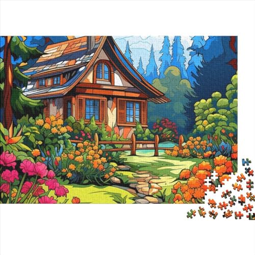 Bergdorf-Hütte Puzzle Für Erwachsene,Puzzle 300 Teile Herausforderndes Puzzles,Geschicklichkeitsspiel Für Die Ganze Familie,Bunte Fliesen Spielzeug Spiel,Geschenke 300pcs (40x28cm) von OakiTa