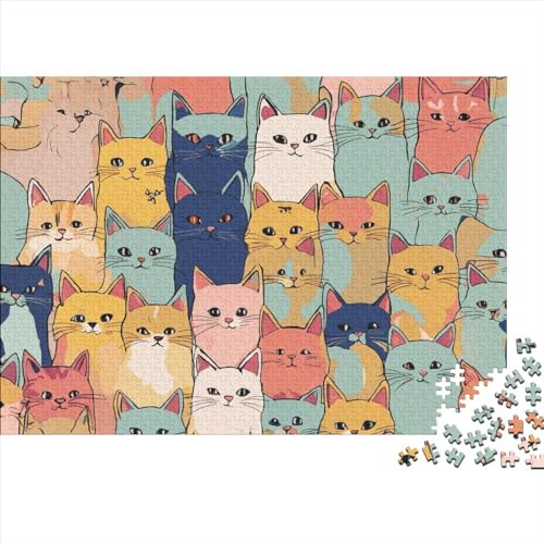 Cute Cats 1000 Teile Puzzles Shaped Premium Wooden Puzzle Cartoon,Birthday Present,Wall Art for Adults Difficult and Challenge Gifts 1000pcs (75x50cm) von OakiTa