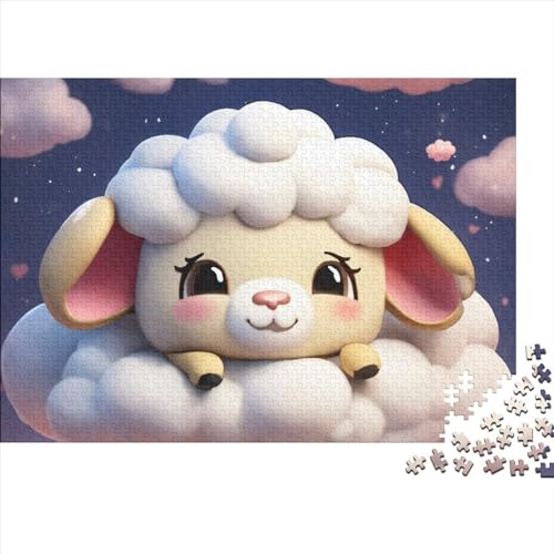 Cute Sheep Premium Holz Puzzles 300 Teile Cartoon,Geburtstagsgeschenk,Geschenke Für Frauen,Wandkunst Für Erwachsene Und Jugendliche Schwierige Und Herausforderung Geschenke 300pcs (40x28cm) von OakiTa