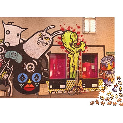 Graffiti Kunst Premium Holz Puzzles 1000 Teile Hiphop Street,Geburtstagsgeschenk,Geschenke Für Frauen,Wandkunst Für Erwachsene Und Jugendliche Herausforderung Geschenke 1000pcs (75x50cm) von OakiTa