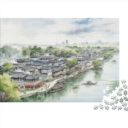 I'll Wait for You in Xitang 1000 Piece Puzzle Puzzle for Adults, Ink and WashPuzzle Game, for Adults Stress Relieve Family Puzzle Game for Adults and Children from 14 Years 1000pcs (75x50cm) von OakiTa