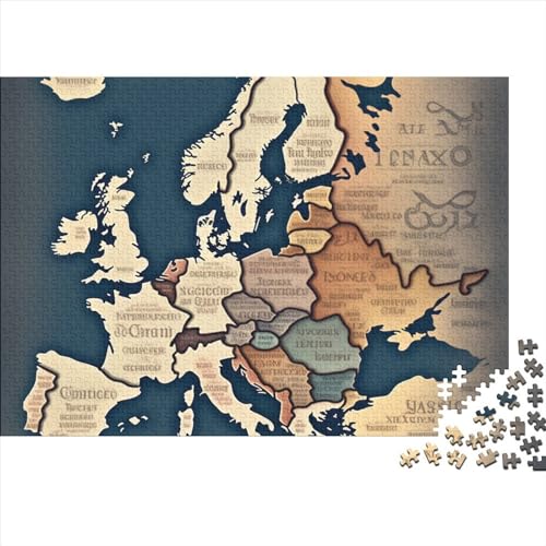 Karte von Europa 500 Teile Puzzles for Erwachsene Premium Wooden Gifts Large Puzzles EduKatzeional Game Toy Gift for Wall Decoration Birthday Present 500pcs (52x38cm) von OakiTa