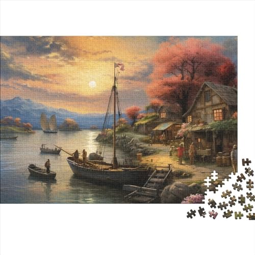 Puzzle 500 Teile Sonnenuntergang über dem Hafen, Puzzles Für Erwachsene Jugendliche,unmögliches Puzzle Spielzeug,buntes Fliesenspiel,Geschicklichkeitsspiel Für Die Familie Geschenke 500pcs (52x38cm) von OakiTa