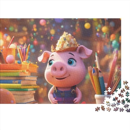 Puzzle Cartoon Schwein 1000 Teile Puzzles Für Erwachsene Spielzeug,Süße Tiere Puzzle Premium Holzpuzzle Geburtstagsgeschenk,Geschenke Für Frauen,Wandkunst 1000pcs (75x50cm) von OakiTa