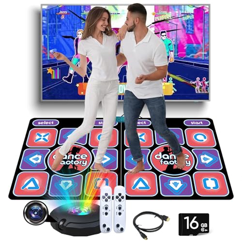 HDMI-Tanzmatte mit Kamera, für TV, Tanzmatte für Kinder und Erwachsene, für zwei Benutzer mit kabellosem Controller, 16 GB, rutschfeste Spielmatte, für Fitness und Tanz (A) von Oamger