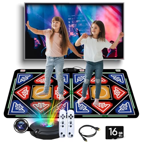 HDMI-Tanzmatte mit Kamera, für TV, Tanzmatte für Kinder und Erwachsene, für zwei Benutzer mit kabellosem Controller, 16 GB, rutschfeste Spielmatte, für Fitness und Tanz (B) von Oamger
