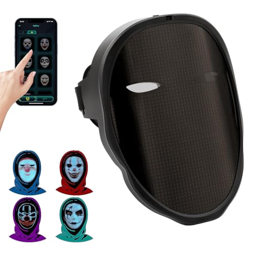 Oamger LED-Gesichtsmaske mit Bluetooth, Halloween-Maske mit Gestensteuerung, programmierbar durch App, wiederaufladbar, für Kostüm Halloween DJ Masquerade Rave Cosplay Birthday Party von Oamger