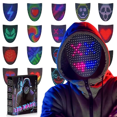 Oamger LED Maske mit Gesten-Sensor, LED-beleuchtete Gesichtsverwandelungsmaske, leuchtende Maske mit 50 Mustern, LED-Gesichtsmaske, für Halloween für Kostüm, Cosplay, Party, Maskerade von Oamger