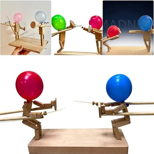 Obelevi Balloon Bamboo Man Battle 2024 New Handmade Wooden Fencing Puppets, Ballon Bambus Mann Schlacht, Holz Bots Kampfspiel, Holzkämpfer mit Ballonkopf, Desktop-Kampfspiel (3mm +20pcs Ballons) von Obelevi