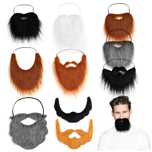 Bart, 10pcs Selbstkleber lustiger Schnurrbärte mit Gummiband, Polyester -Schnurrbartkostüm für Halloween -Weihnachtsmaskerade -Accessoires, Bart, Weihnachtsdekoration von Obelunrp