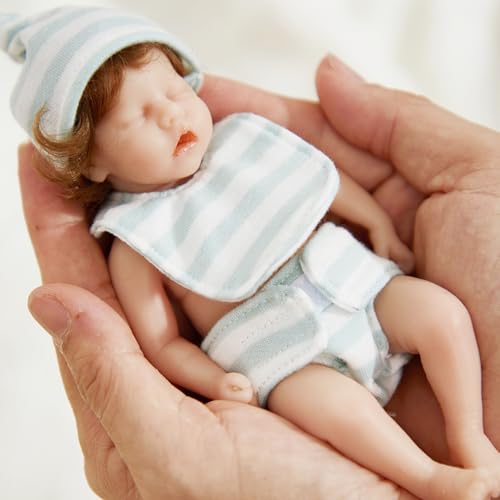 Mini Silicon Babypuppe 6-Zoll weiche Haut Realistische Mini-Babypuppen mit Hut und weiße blaue Streifenkleidung für Anfänger, Kinderspielzeug, Fotografie-Requisiten Stil1, Silicone, Weihnachtsdekorat Mini Silicon Babypuppe 6-Zoll weiche Haut Realistische Mini-Babypuppen mit Hut und weiße blaue Streifenkleidung für Anfänger, Kinderspielzeug, Fotografie-Requisiten Stil1, Silicone, Weihnachtsdekorat von Obelunrp